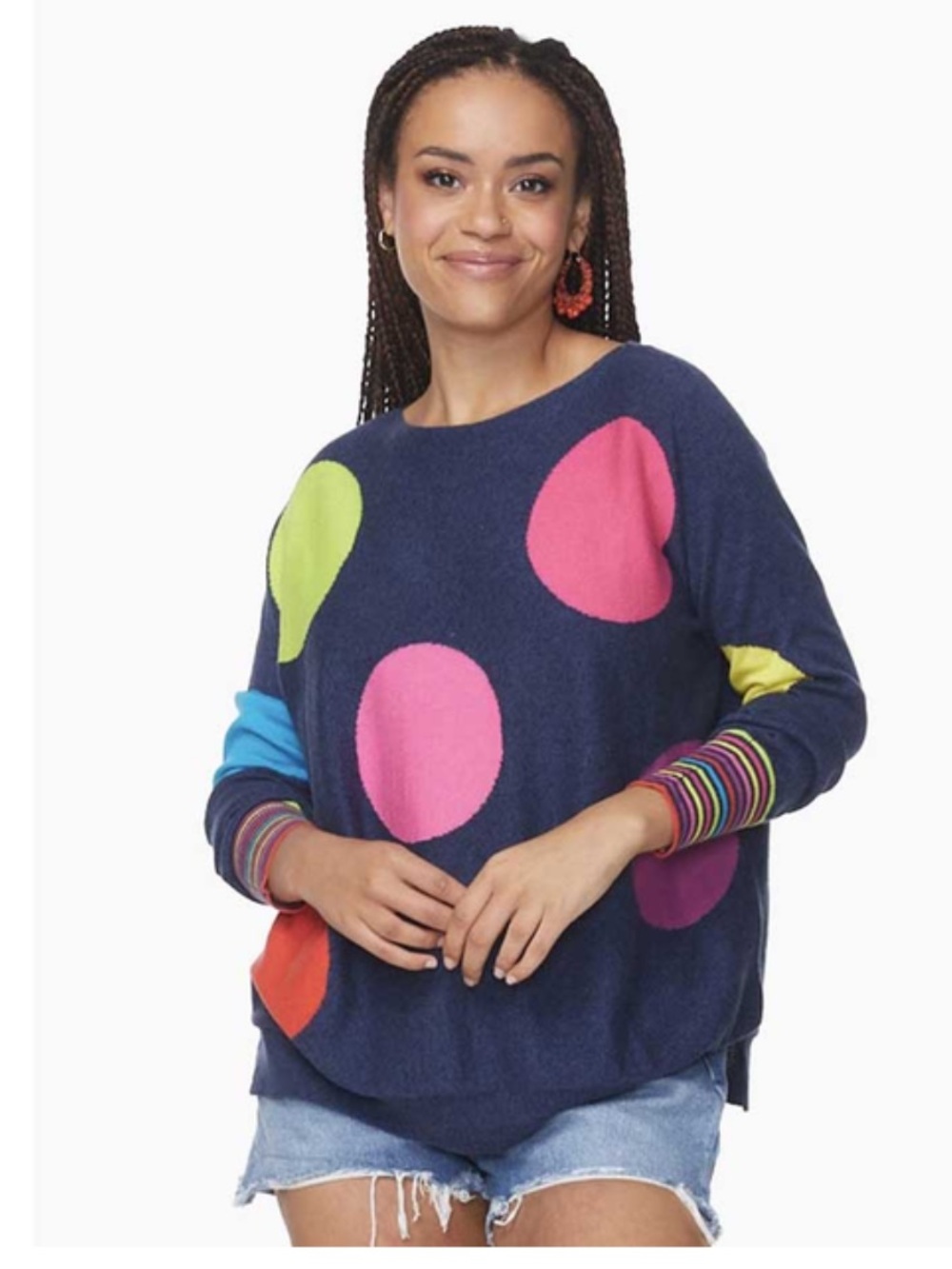Zaket and Plover Summer Spot Navy Multicolor Polka Dot Cashmere Cotton Sweater